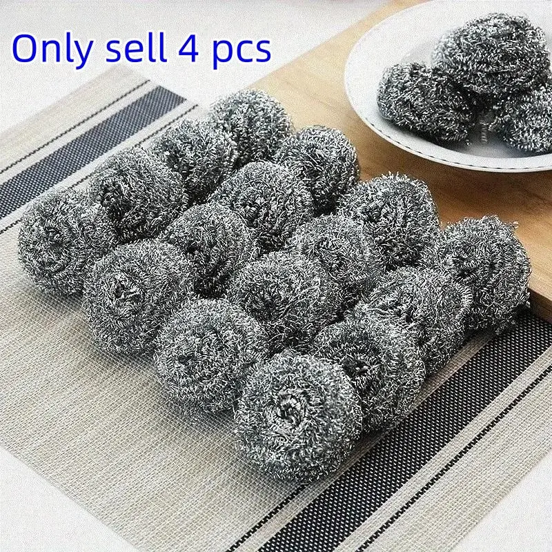 Durable Stainless Steel Cleaning Pads, Scrubbing Pad, Scrubber Pad, Multi-Purpose Metal Sponges for Kitchen Bathroom Floor Industrial Use, Pack of 4, Dishwashing Sponge