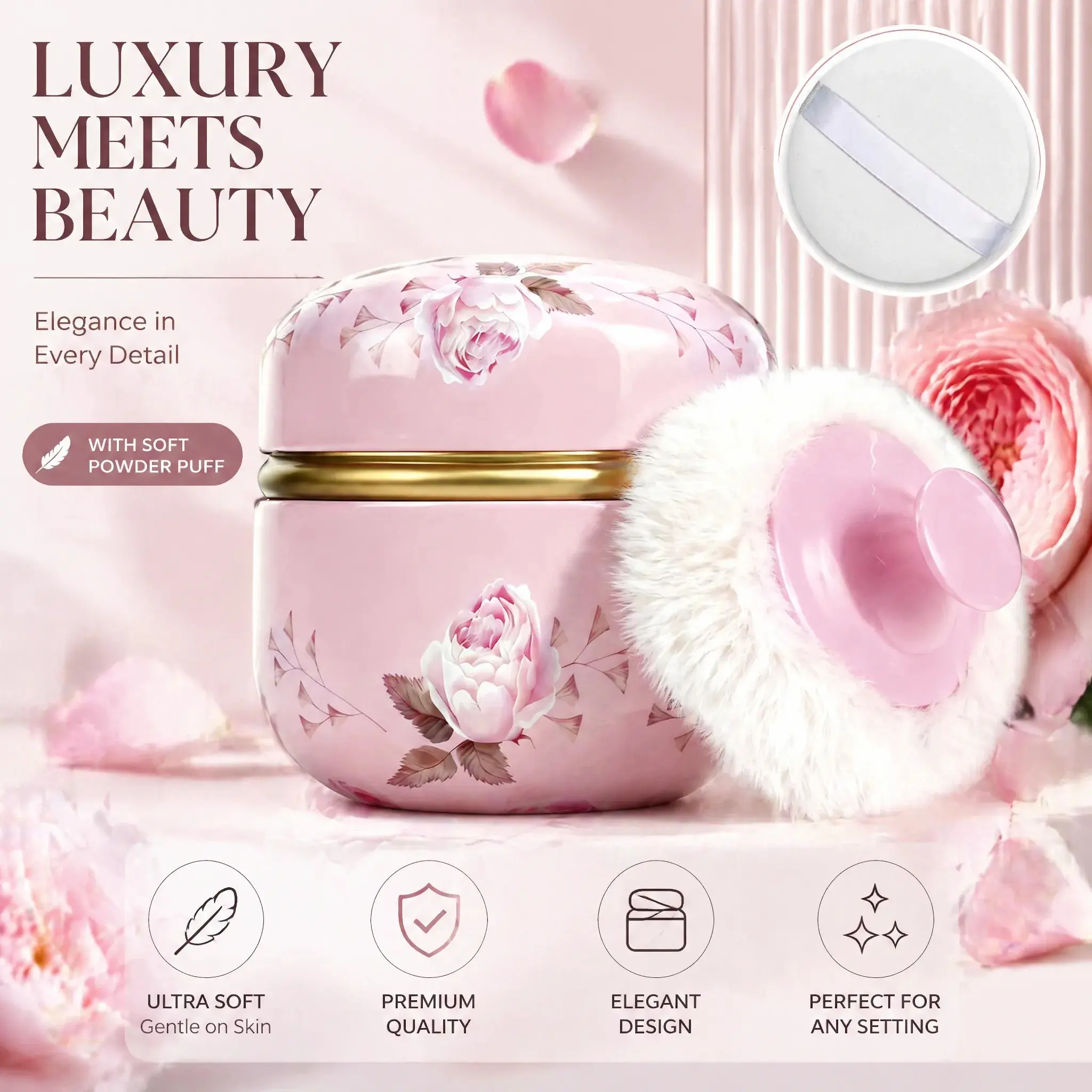 3.15" Portable Empty Body Powder Container with Puff – Refillable Travel Powder Box for Women, Loose Dusting Powder Case with Lid, Leak Proof for Bath, Travel, Home Use tiktokshopspringglowup