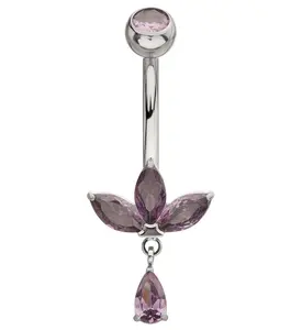 Empress Teardrop Amethyst CZ Dangle Titanium Internally Threaded Belly Button Ring