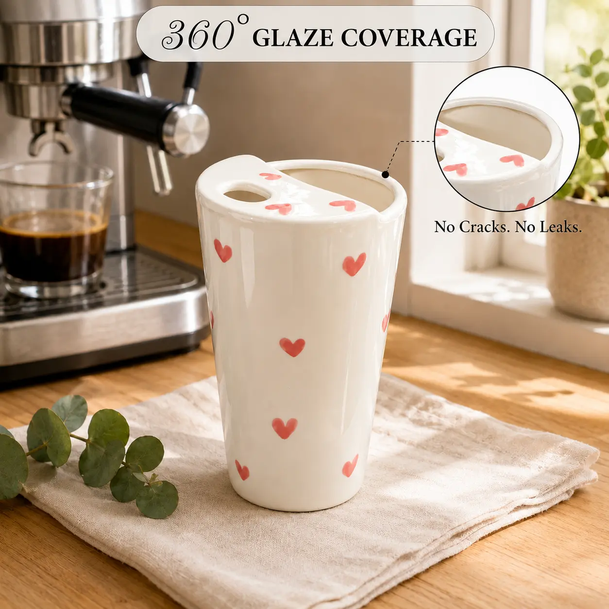 Handmade 335ml BPA Free Aesthetic Ceramic Mug - Women's/Teachers' Beverage Cup with Sip Hole, Non-Toxic, Unique Handcrafted Design, Microwave-Dishwasher Safe, Coffee Time Gift Drinkware