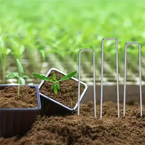 100pcs U-Shaped Galvanized Iron Tent Stakes with Washers – Heavy Duty Ground Anchors for Outdoor Tents, Garden Fabric, Landscape Fabric, Weed Barrier & Canopy Fixing