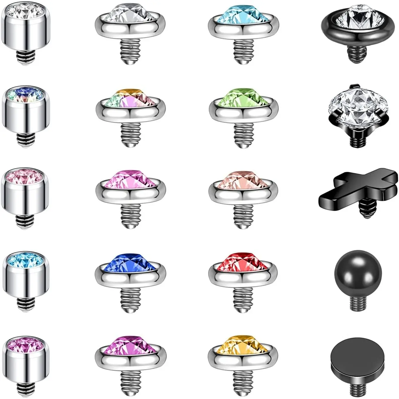 16G Dermal Piercing Jewelry Surgical Steel Diamond Tops for Men Women Surface Piercing Jewelry Tops Black Gold Microdermal Piercing Jewelry