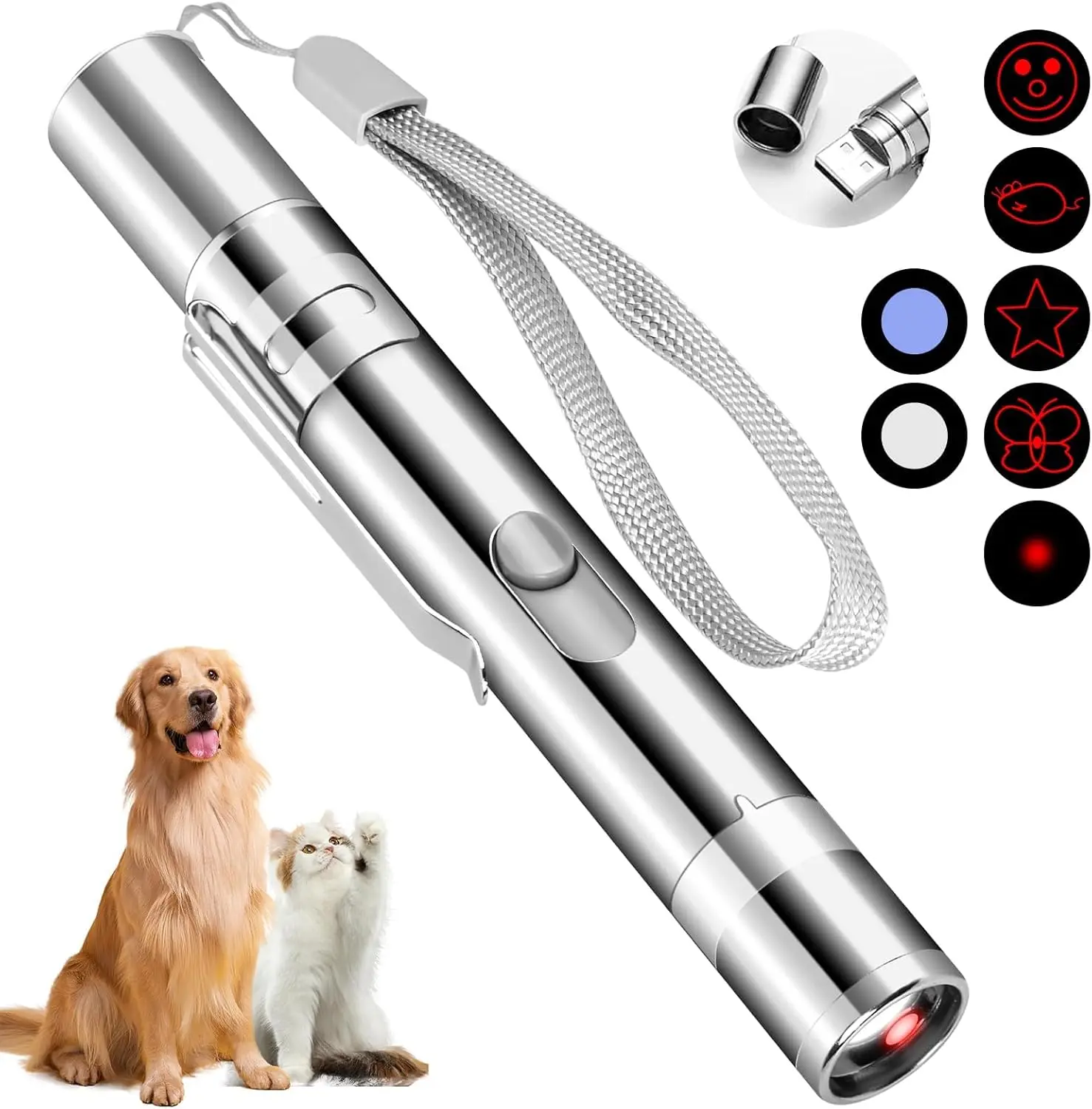 GOYJOY Universal USB Rechargeable Cat Laser Pointer - 7 Adjustable LED Light Patterns, Interactive Chase Toys, Playful Light & Laser Tools for Indoor Training & Exercise for Cats, Kittens