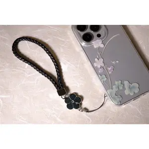 Black Flower Phone Charm | Handcrafted  Korean Phone Accessory