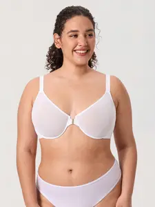 DELIMIRA Women's Cosnufy Plus Size Front Closure Bra Sheer Mesh Design Unlined Underwire for All Day Comfort