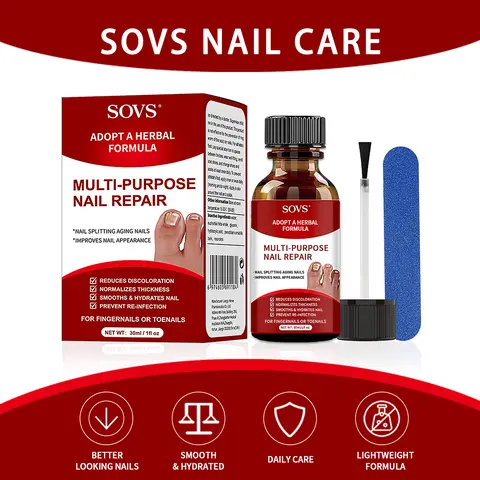 SOVS Extra Strength Gentle Herbal Liquid Toenail Care Solution, 0.5 Fl Oz (30ml) Natural Formula, 2-3x Daily Use for Adults, Repairs Damaged/Discolored/Cracked Nails, Sandal-Safe & Gel X Compatible, Promotes Smooth Healthy Nails in 2-4 Weeks,familyfun