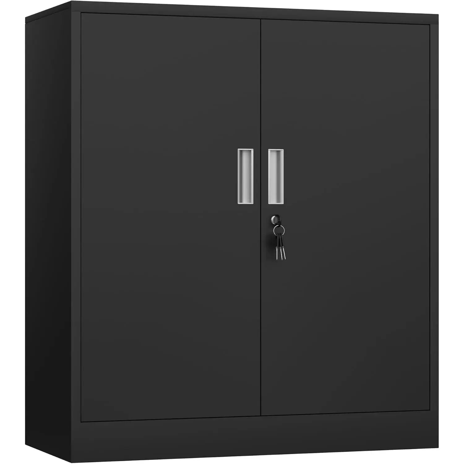 Metal Storage Cabinet with Locking Doors and 2 Adjustable Shelves, Small Lockable Steel Storage Cabinets for  Office Garage Kitchen Pantry (Black)