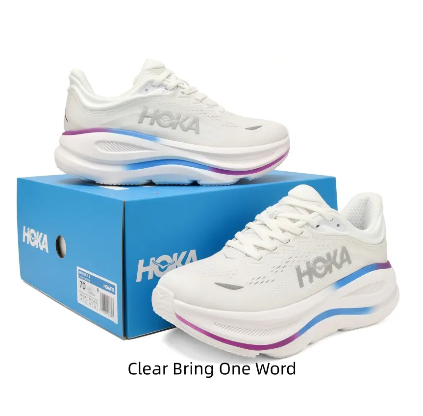 Stunning white blue-purple gradient knit cushioned running sneakers upgrade every casual wardrobe! Ultra-light breathable mesh upper, plush milky foam thick sole with iridescent color strip, pairs flawlessly with leggings, jeans and sport tees.