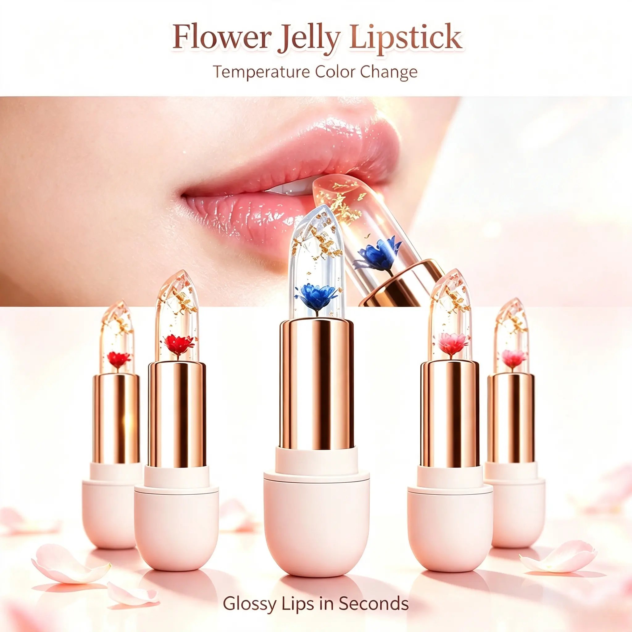 Crystal Transparent Color-Changing Petal JellyRadiant Lipstick, Moisturizing Hydrating Water-Feel Lip Balm Glossy Balm Finish, Lazy PeopleGlossy Lip Gloss Hydrating Lipgloss Lip Care
