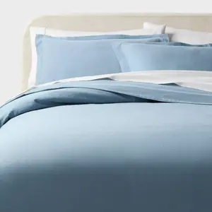 Full/Queen Casual Textured Cotton Duvet Cover and Sham Set Blue - Threshold