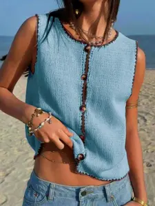 Women's Elegant Casual Solid Color Sleeveless Button Knit Vest Sweater, Stylish Outerwear for Daily Wear, Comfortable and Trendy Design