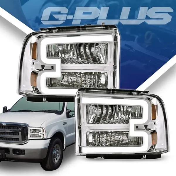G-PLUS Headlights for 2005-2007 Ford F250 F350 Super Duty Bumper Headlamps Clear Lens Chrome Housing Amber Reflector