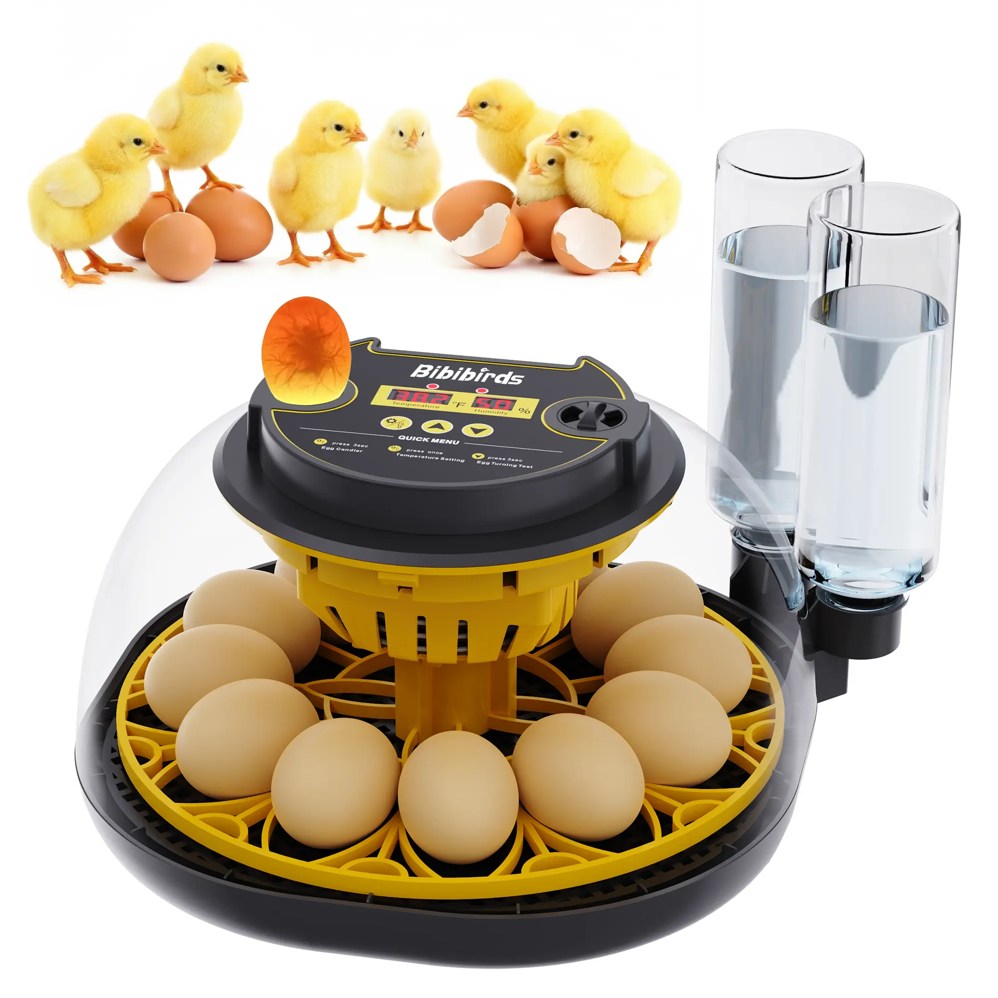 BIBIBIRDS Automatic Egg Incubator with Auto Egg Turning Temperature Control Humidity Display & Egg Candler Light 12-Egg Capacity Hatching Eggs At Home Incubator