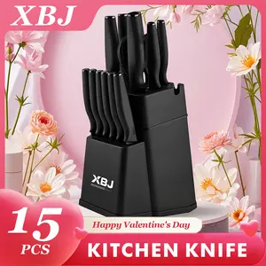 Knife Set, 15 Pieces Kitchen Knives Set withHealthy Anti-Rust Coating, Stainless Steel KnifeSets with Built-in Sharpener, Sharp & RustResistant Dishwasher Safe Pink Kitchenware Home Food German Steak. Block Wooden Cut Blade Home Food