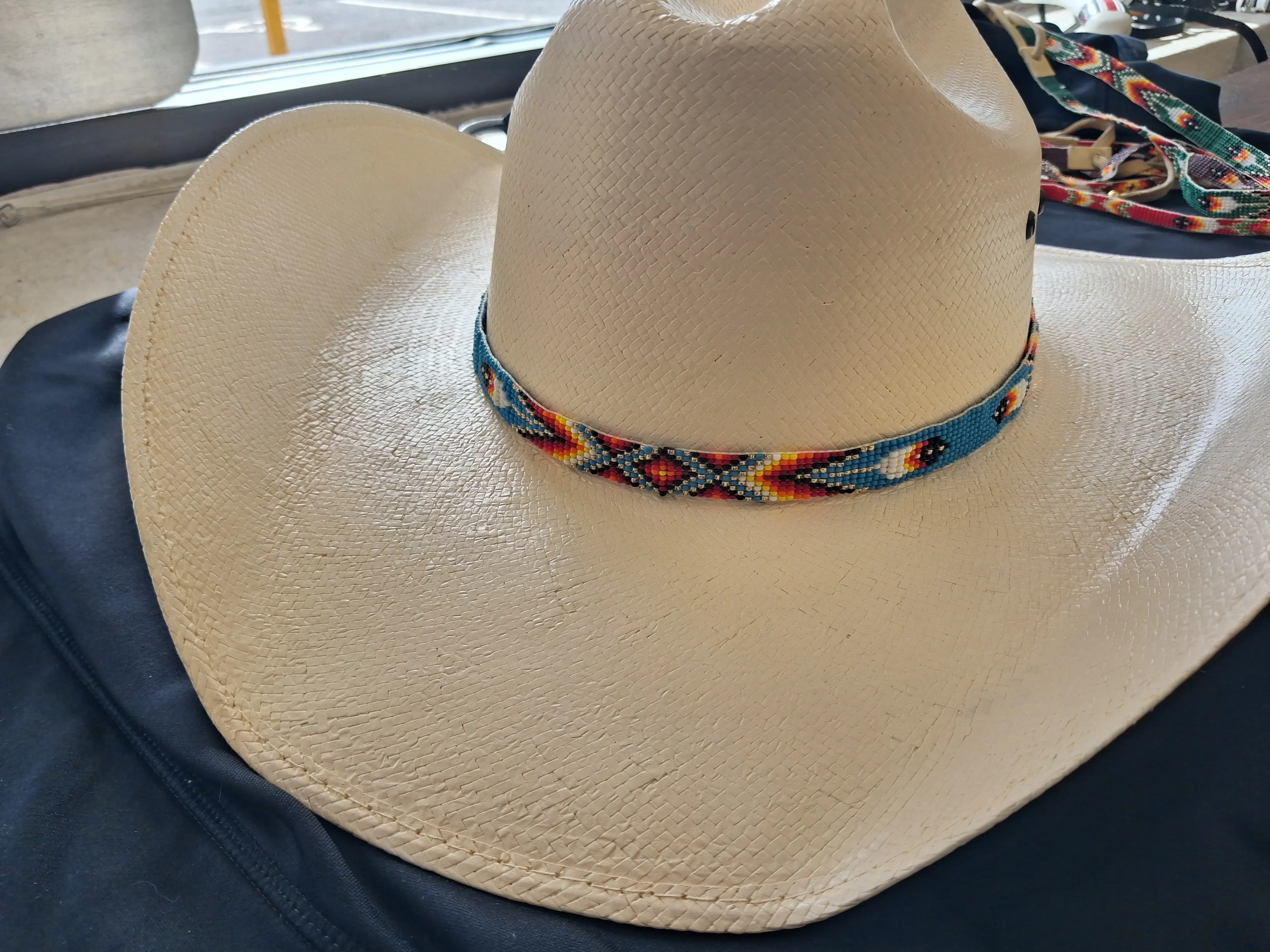 9 Bead Wide Loomed Hand bead Turquoise colored Cowboy hat band