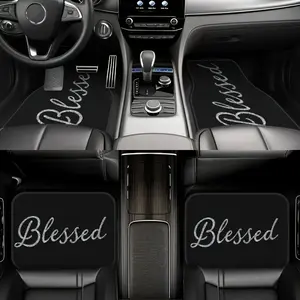4pcs Blessing Pattern Car Floor Mats Set, Durable Polyester Material, Fits All Cars, Fashionable Interior Accessories, Perfect Gift, Car Accessory