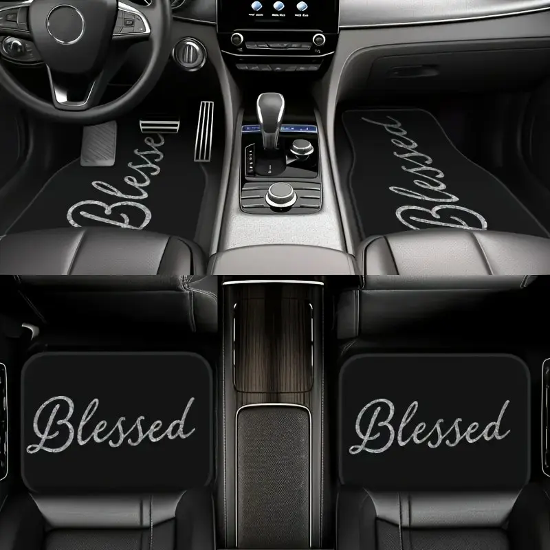4pcs Blessing Pattern Car Floor Mats Set, Durable Polyester Material, Floor Mats For Car, Fits All Cars, Fashionable Interior Accessories, Perfect Gift, Car Accessory