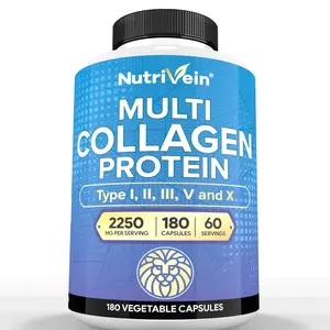 Nutrivein Multi Collagen Protein Capsules - 180 Capsules - Easy-to-Swallow Hydrolyzed Protein Peptides for Women and Men - Support Aging, Joints, Hair