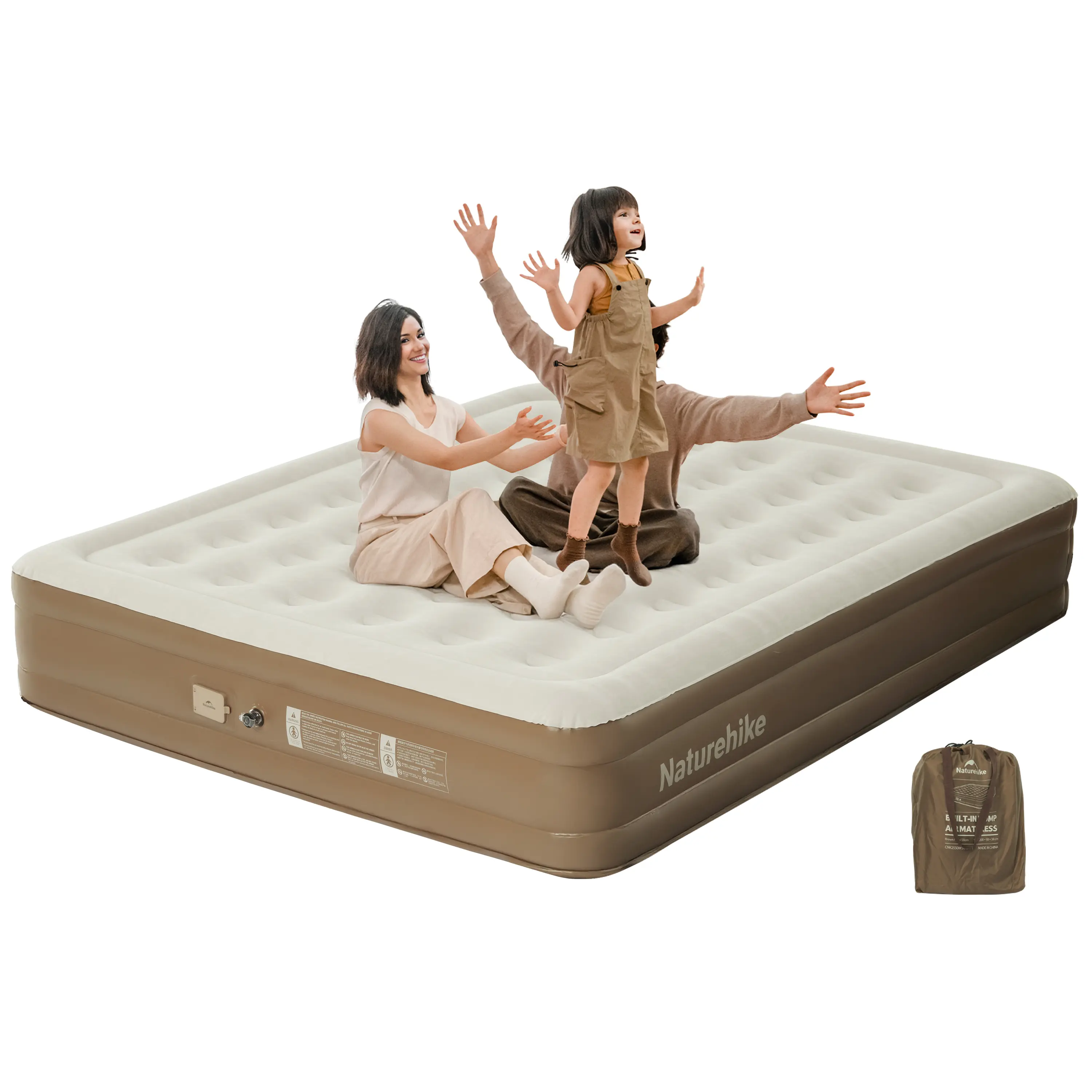 Naturehike Extra Wide Unisex Air Mattress with Built-in Electric Pump - Portable Airbed for Camping, Hiking/Light Outdoor, 2-Min Quick Inflate, Home Guest Travel Sleeping Gear