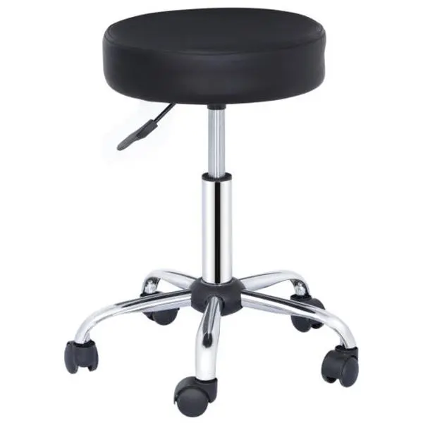 Zenstyle PU Leather Padded 360-Degree Rotation Stool - Multi-Level Adjustable, Ergonomic Contour, Flexible Support, Long-Durability Swivel Rolling Chair for Home Office, Salon, 360-Degree Rotation Stools, Ergonomic Contour Stools