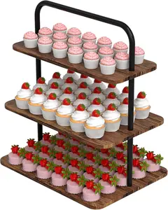 Cupcake Stand, 3-Tier Dessert Stand for 68 Cupcakes, Wood & Metal Tower Display Premium Holder Dessert Tree Tower for Wedding Graduation Birthday Christmas Party, Serving Tray