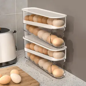2 PCS Auto Rolling Egg Holder For Fridge, Egg Dispenser Organizer Storage Container With Lid For Refrigerator, Sturdy And Durable Space-Saving Egg Tray For 24 Large Eggs