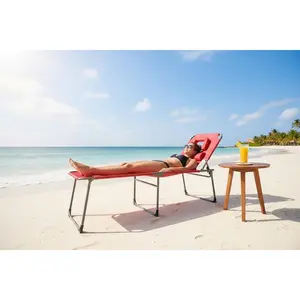 Folding Beach Lounge Chair with Face Hole, 5-Position Adjustable Tanning Chair, Pillow & Side Pocket, Quick-Dry Fabric for Pool, Patio & Outdoor