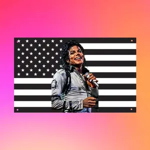 Michael Jackson Black USA Flag, MJ Wall Tapestry, Music Legend Flag, Vintage Pop Icon Decor, Black American Flag Banner