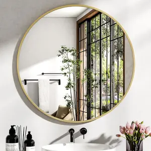 Wall-Mounted Round Mirror for Bathroom Over Sink – Matte Metal Frame, Black/Gold, 2 Sizes (28/36 Inch), Modern Vanity or Bedroom Decor