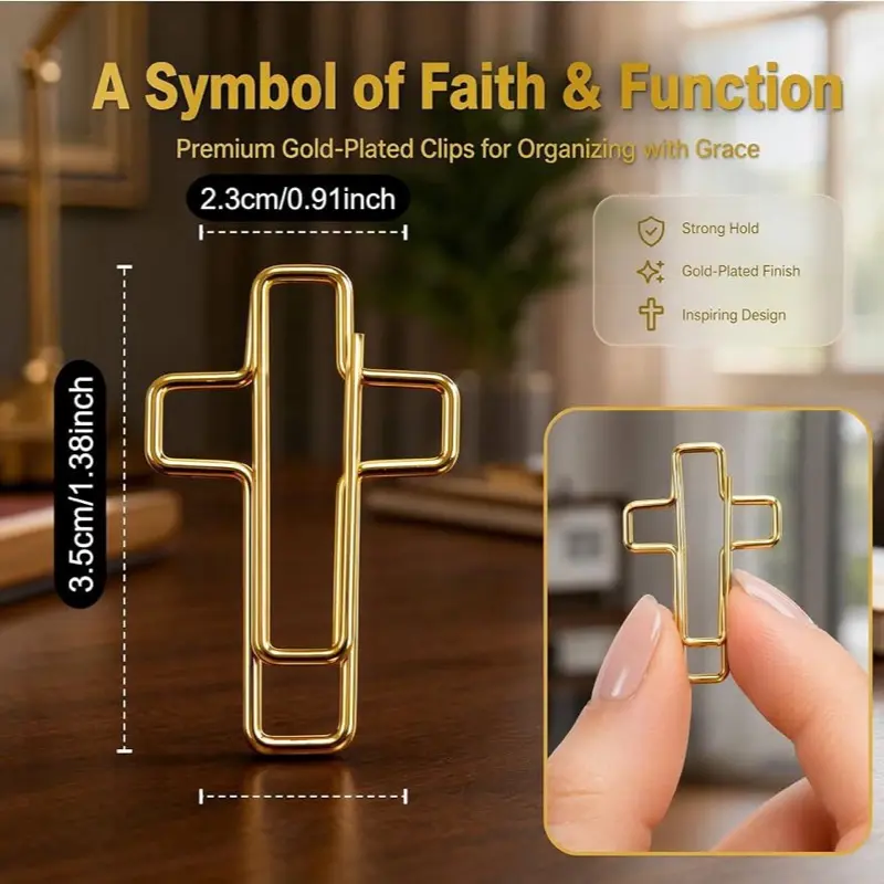 50 Pcs Gold Cross Paper Clips - Versatile for Bible Study, Journaling, Home and Office Use
