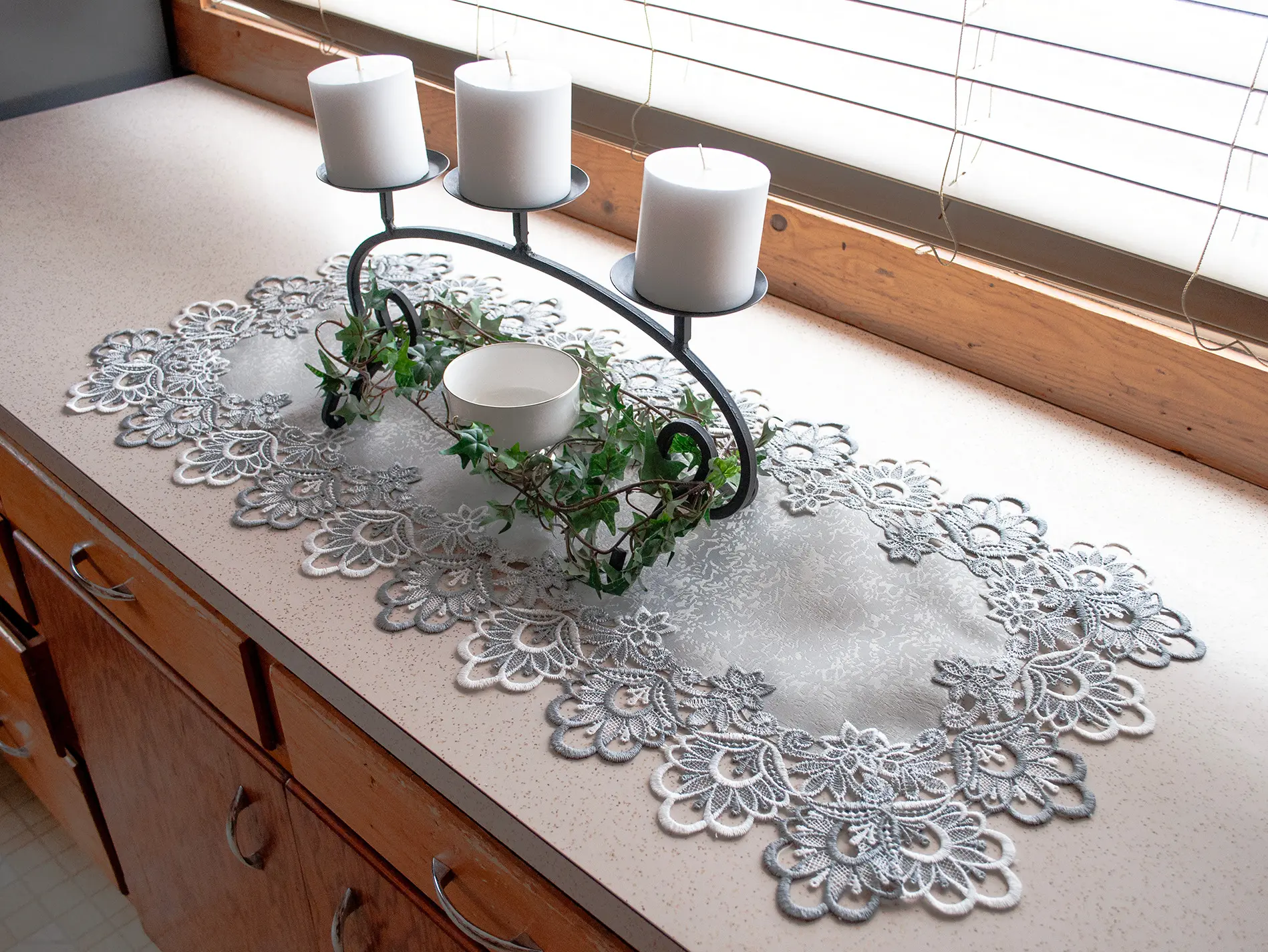 Linens Art And Things Rectangular Silver Lace Table Runner (16"x36"/16"x72") - Kitchen Linens for Table Decor, Centerpiece