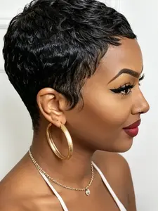 Human Hair Short Pixie Cut Wig Glueless Layered Straight Wig With Bangs Full Machine Made for Women Daily Casual Wear Soft Human Hair
