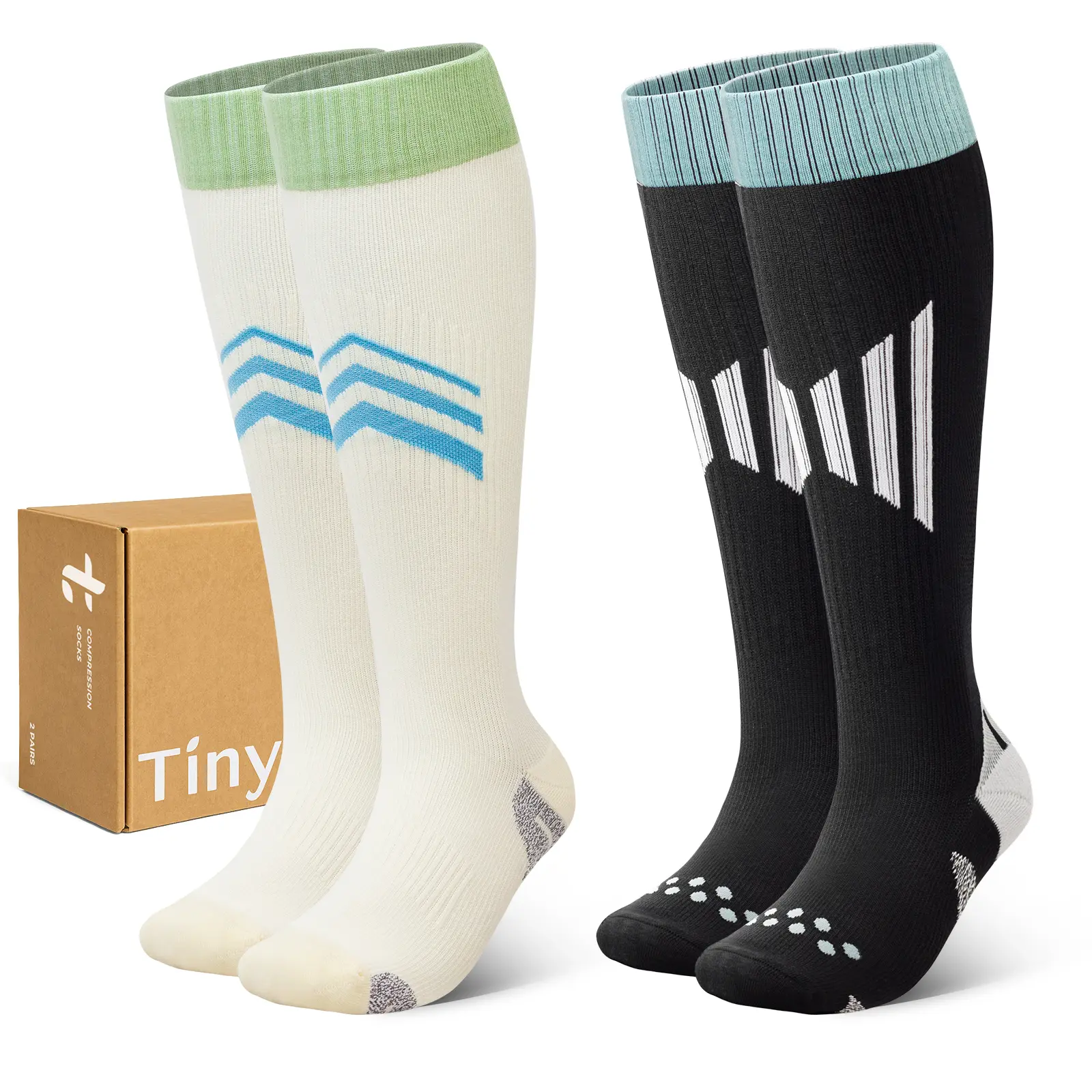 Tinylemon 2 Pairs Compression Socks for Women & Men 15-20 mmHg Knee High Support for Nurses, Travel, Pregnant