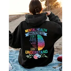 Womens Mental Health Hoodie, Floral Brain Back Print Hoodie, Dont Judge What You Dont Understand Shirt, Awareness Hoodie, Inspirational Quote Hoodie, Unisex Pullover