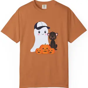 Baseball Ghost and Black Cat T-Shirt, Unisex Tee, Halloween Shirt, Spooky Graphic Top, Baseball Player Gift