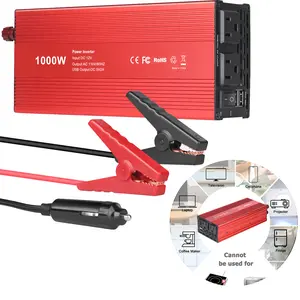 1000W/1500W(Peak) Car Power Inverter, DC 12V to 110V AC Converter with Dual AC Outlets and Dual USB Car Charger for Car Home Laptop Truck