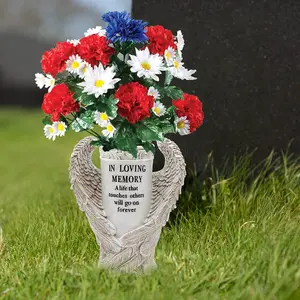 Angel Wing Memorial Vase for Graves, Durable Outdoor Cemetery Decor, Suitable for Artificial & Fresh Flowers, Ideal for Graveyards