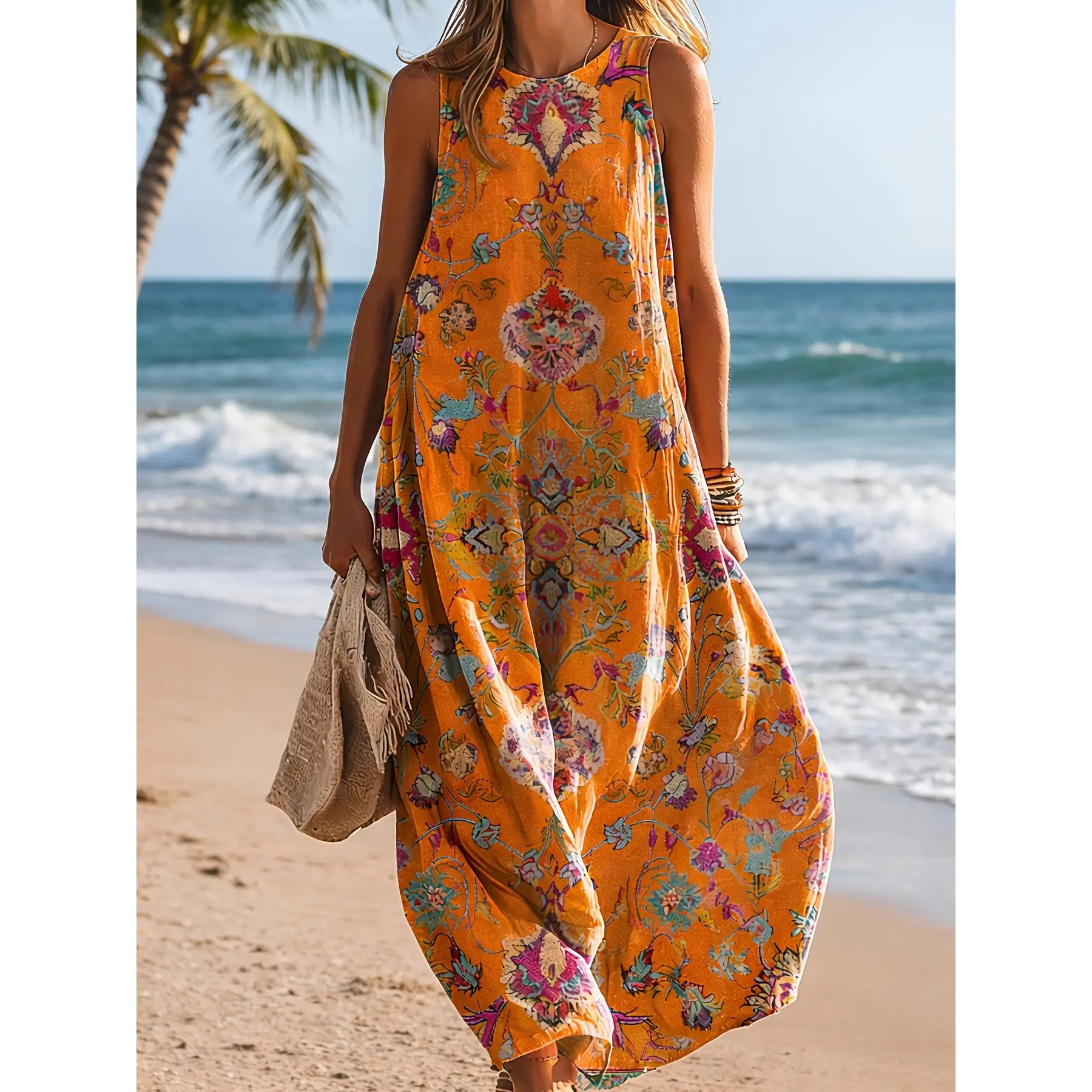 Women's Bohemian Ethnic Print Sleeveless Loose-Fit Lightweight Breathable Maxi  Dress - Elegant Tropical Fashion Statement with Style, Essential Casual  Wear for Outdoor Beach Summer Vacation - TikTok Shop