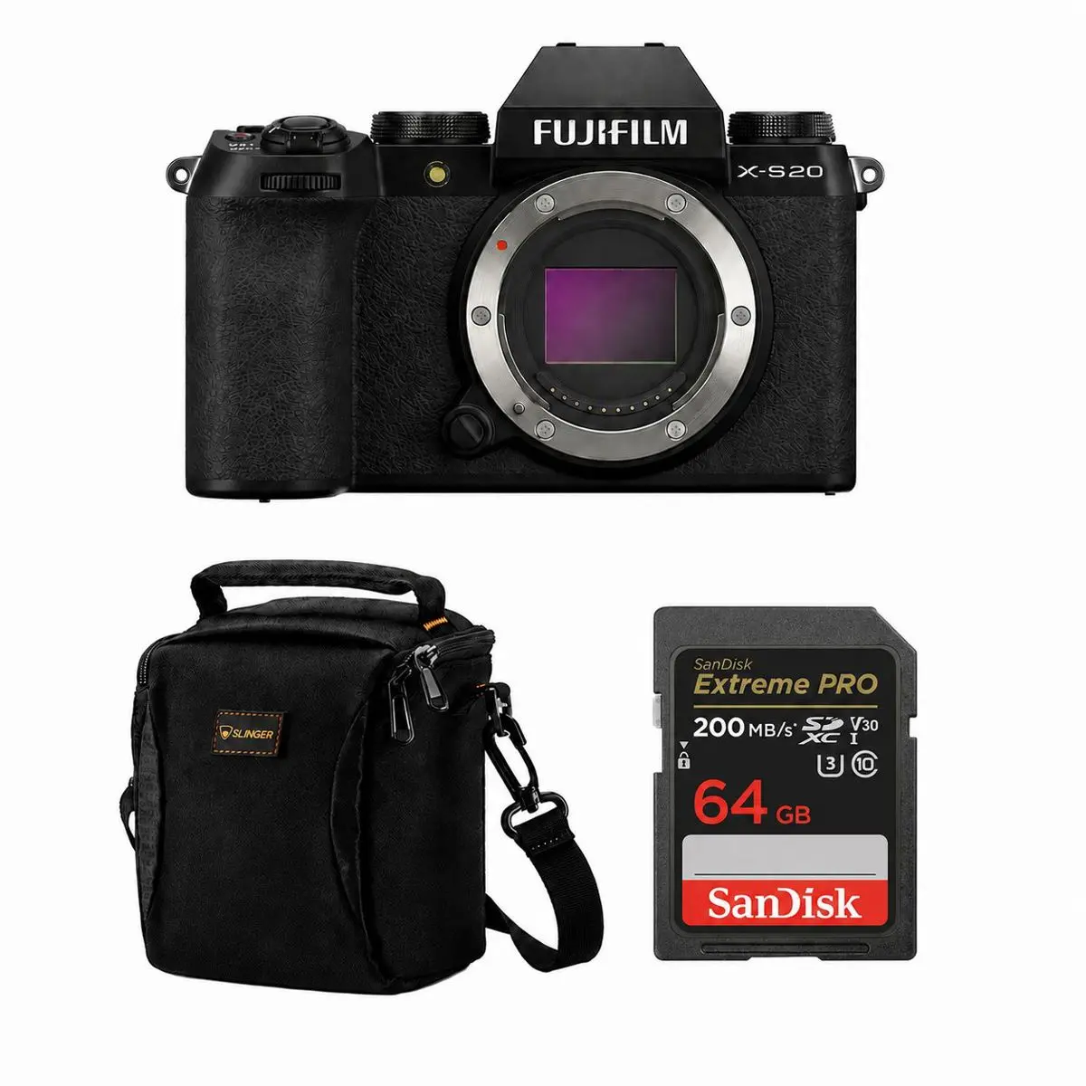 Fujifilm X-S20 Mirrorless Camera, Black, Bundle with 64GB SDXC Memory Card and Shoulder Bag