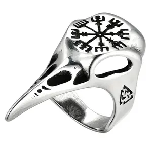 OIDEA Men's Oversized 1.57in Extra-Wide Viking Thumb Ring, Norse Runes Odin Compass Stainless Steel Jewelry, Anti-Rust Heavy-Duty Metal Ring with Full Rune Coverage for History Collectors