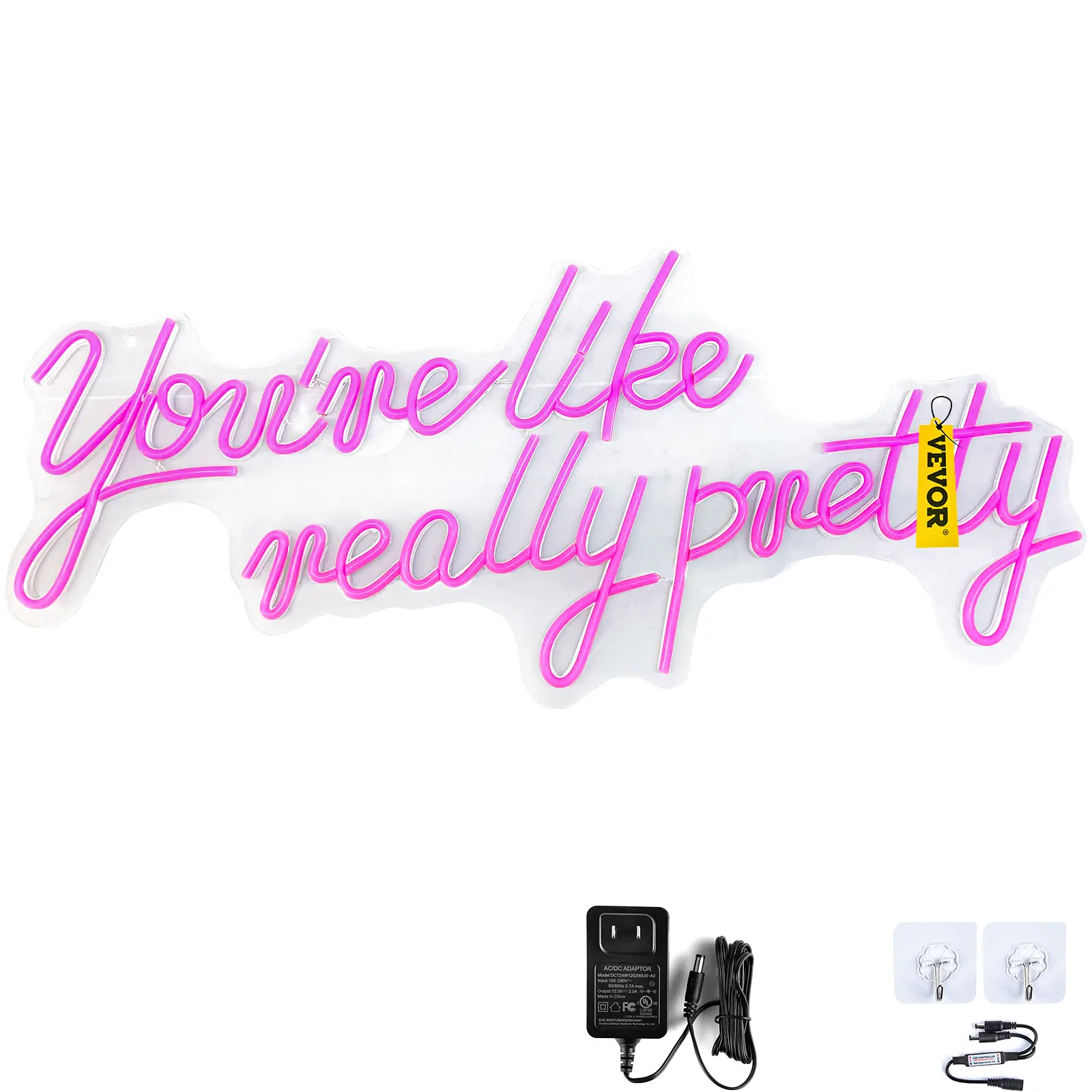 【DealsForYouDays】VEVOR You\'re Like Really Pretty Neon Sign 23\" x 21\" Pink LED Neon Signs for Wall DecorLarge Lights Sign with Remote Control and Power AdapterUsed for PartyWeddingLiving RoomOffice