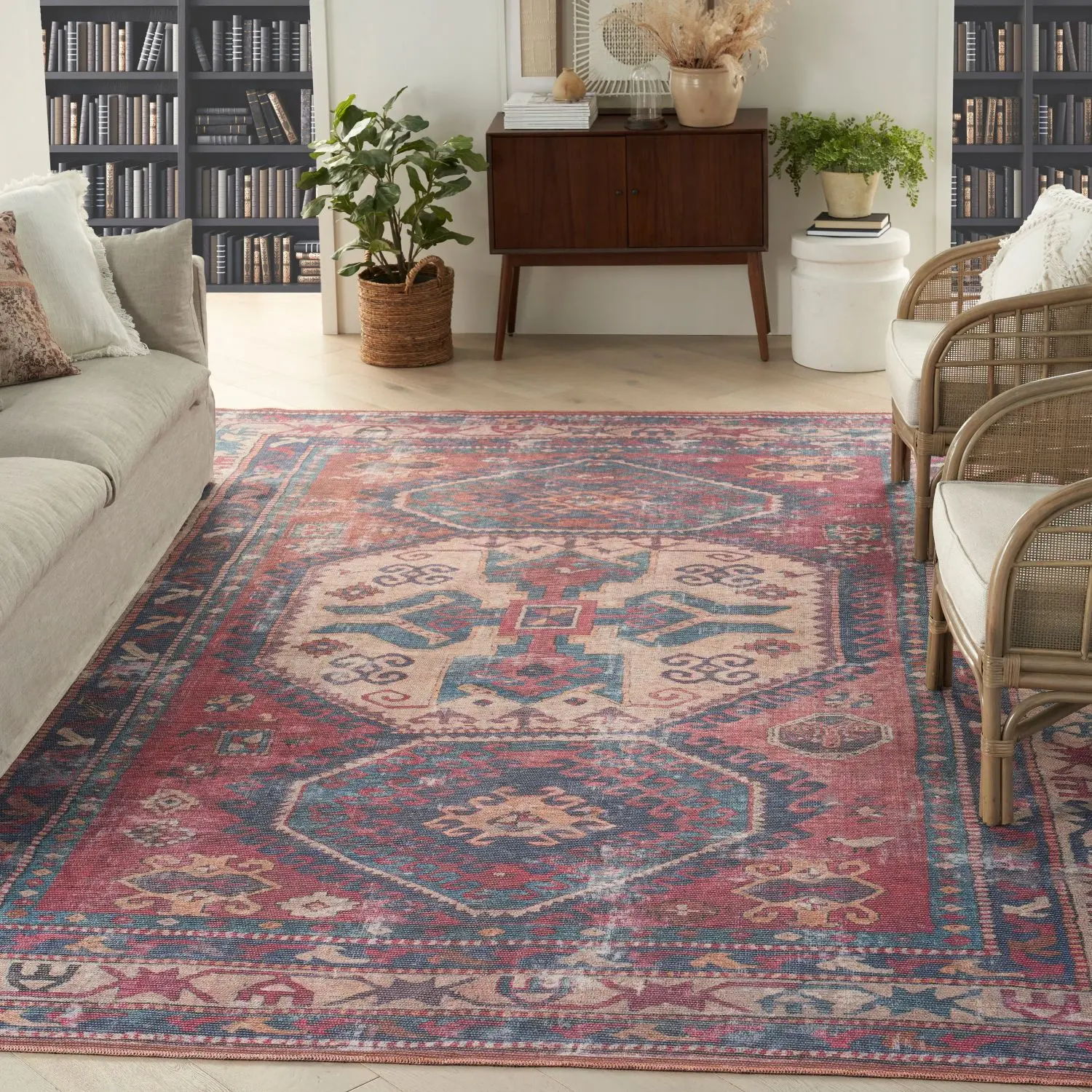 Nourison New Concept Machine Washable Vintage Southwestern Boho Area Rug, Non-Slip Flatweave Vintage Boho Indoor Rug, Vintage Boho Rug