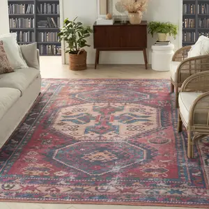 Vintage Southwestern Boho Area Rug - Machine Washable, Flat Weave, Non-Slip, Indoor-Use Rug, Machine Washable Rug