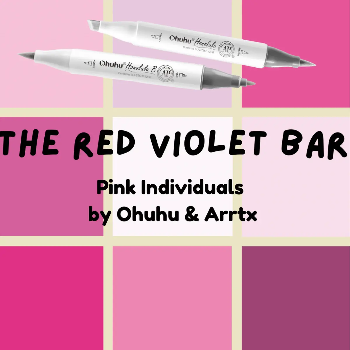 Ohuhu RV111 Hot Pink Dual End Marker - Red Violets Honolulu B Brush-Tip & Fine-Tip Alcohol Artist Quality Markers & Highlighters, Office Stationery Writing Tool for Coloring