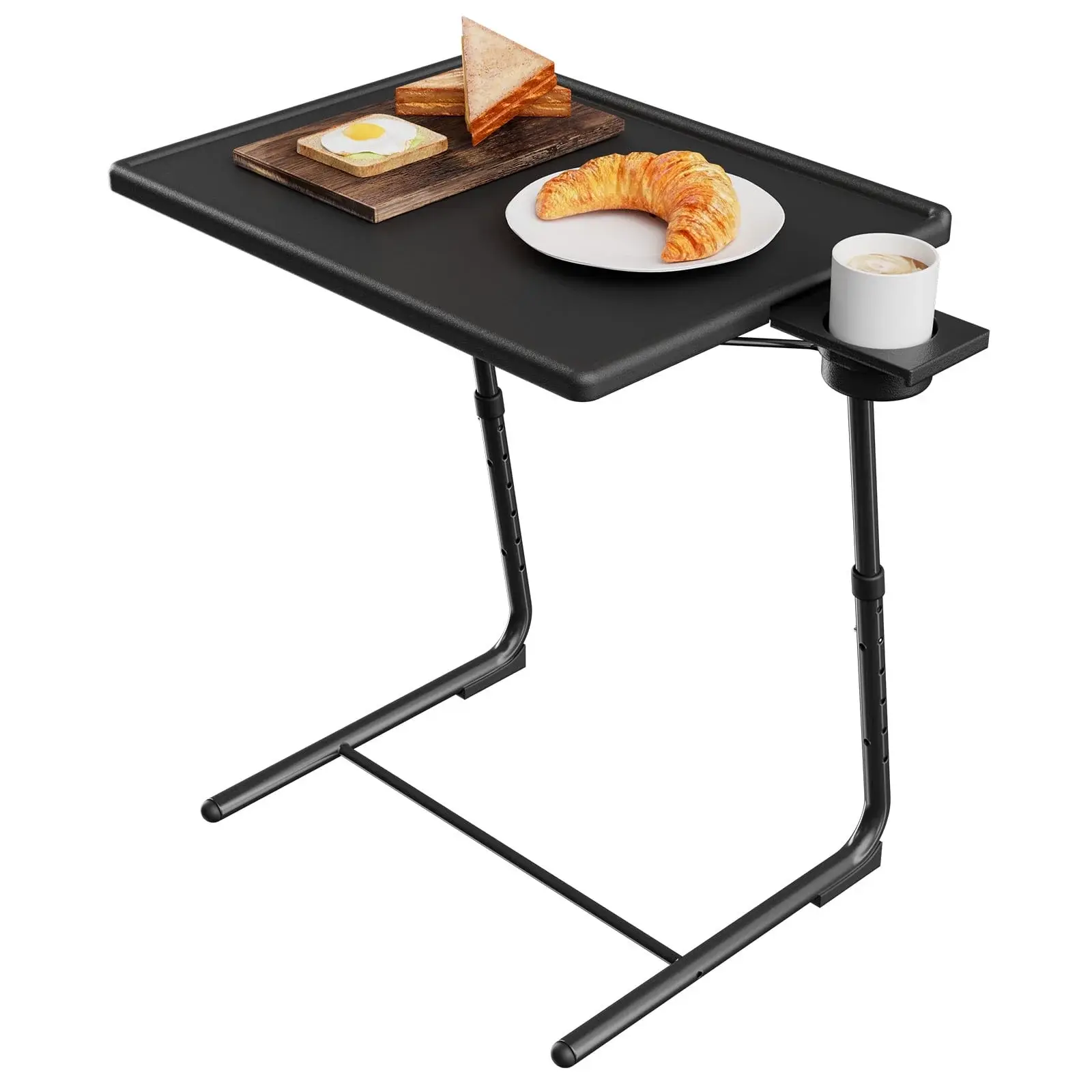 CHITOOMA Adjustable TV Tray Table with Cup Holder, 6 Height & 3 Tilt, Portable TV Dinner Tray for Eating, Bed, Couch, Folding TV Trays, Gray