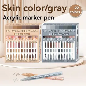 22-Pack Acrylic Paint Markers, Acrylic Paint Pens, Skin Tone & Gray Series, Color Range, Fine 0.7mm Tip, Art Supplies, Art Materials, Art Painting Supplies, School Art Studio Supplies for the Back-to-School Season, Suitable for Rock Pain, Art Marker Set