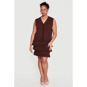 Plus Size Heart Geometric Pointelle Tiered Mini Skirt