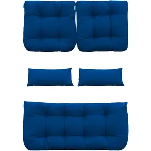 Outdoor Patio Wicker Seat Cushions Group Loveseat/Two U-Shape/Two  Pillows for Patio Furniture,Wicker Loveseat,Bench,Porch,Settee of 5 (Royal Blue)