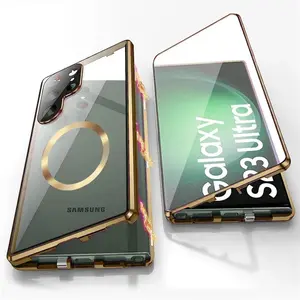 Magnetic Charging Phone Case with Tempered Film Screen Protector, 360 Degree Protective Phone Case, Shockproof Phone Cases for Samsung Galaxy S25 Ultra S25 Plus S25, Cover