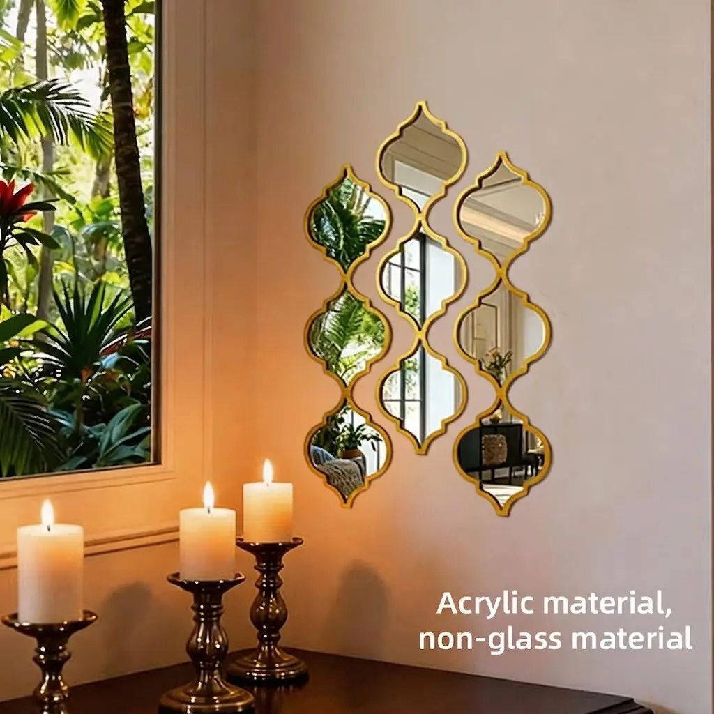 Moroccan Style Acrylic Decorative Hanging Wall Mirror Set (9/12 Pcs), Irregular Bohemian Art Decor, Ideal for Bathroom, Living Room, Hallway, Ideal Gift